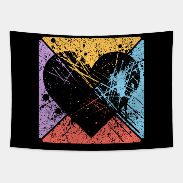 Distressed Heart Retro Pop Art – Vintage Love & Heartbreak Tapestry by TuncGK