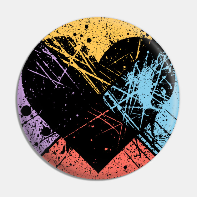 Distressed Heart Retro Pop Art – Vintage Love & Heartbreak Pin by TuncGK