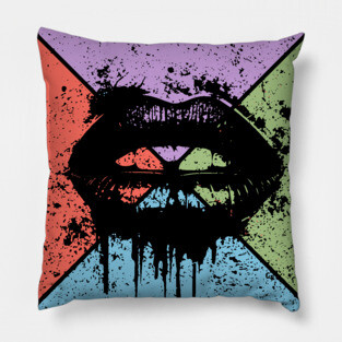 Dripping Lips Grunge Pop Art – Bold Retro Kiss Design Pillow