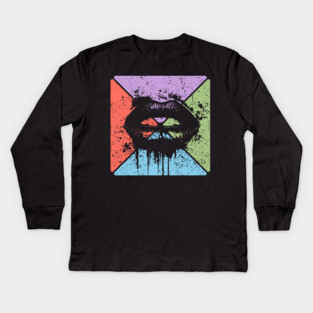 Dripping Lips Grunge Pop Art – Bold Retro Kiss Design Kids Long Sleeve T-Shirt