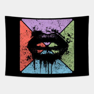 Dripping Lips Grunge Pop Art – Bold Retro Kiss Design Tapestry
