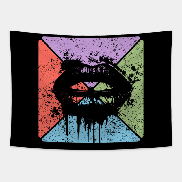 Dripping Lips Grunge Pop Art – Bold Retro Kiss Design Tapestry by TuncGK