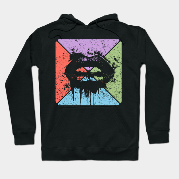 Dripping Lips Grunge Pop Art – Bold Retro Kiss Design Hoodie by TuncGK