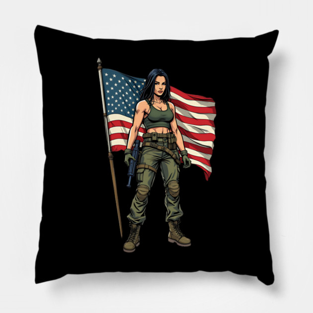 American Patriot Woman Pillow by animegirlnft