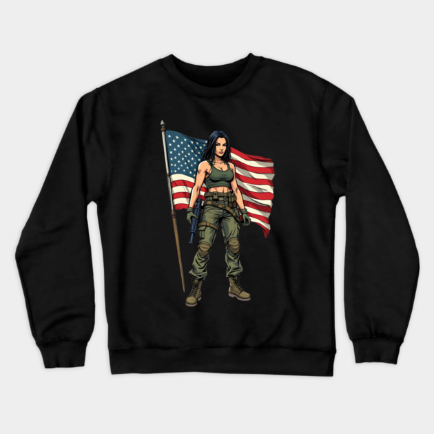American Patriot Woman Crewneck Sweatshirt by animegirlnft