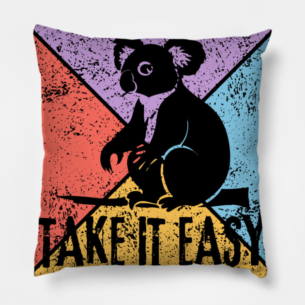 Take It Easy Koala Retro Pop Art – Chill Vibes Aesthetic Pillow by TuncGK