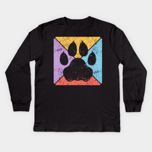 Paw Print Grunge Pop Art – Minimalist Animal Lover Design Kids Long Sleeve T-Shirt