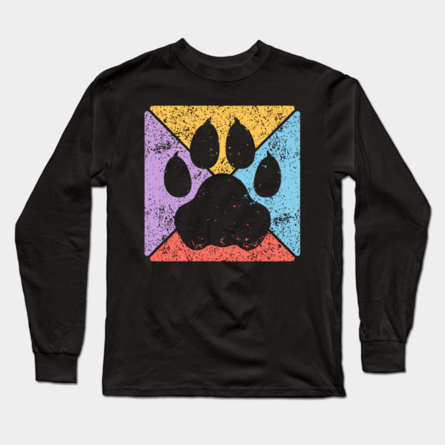 Paw Print Grunge Pop Art – Minimalist Animal Lover Design Long Sleeve T-Shirt by TuncGK
