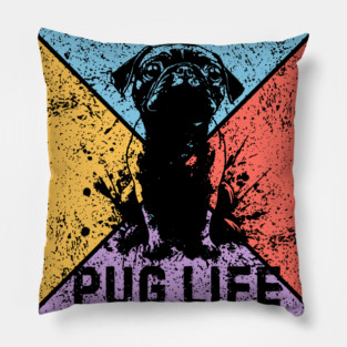 Pug Life Retro Pop Art – Funny Grunge Dog Design Pillow