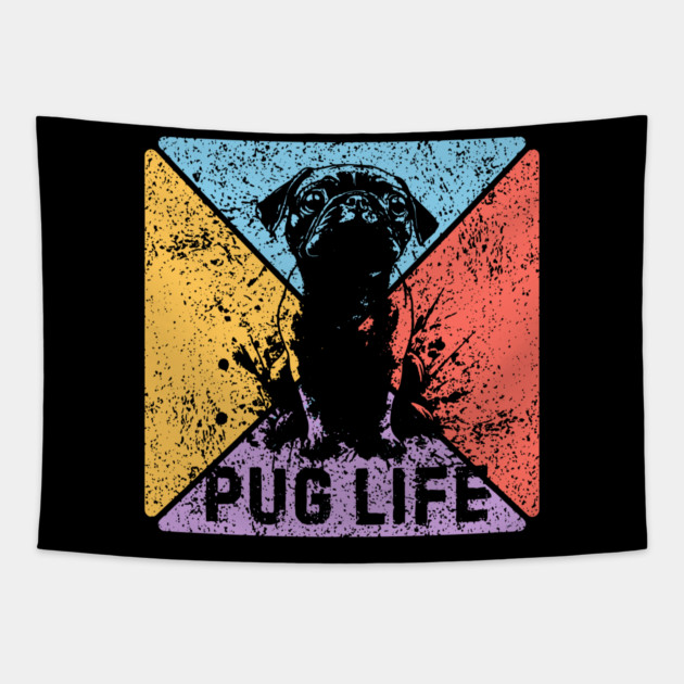 Pug Life Retro Pop Art – Funny Grunge Dog Design Tapestry by TuncGK