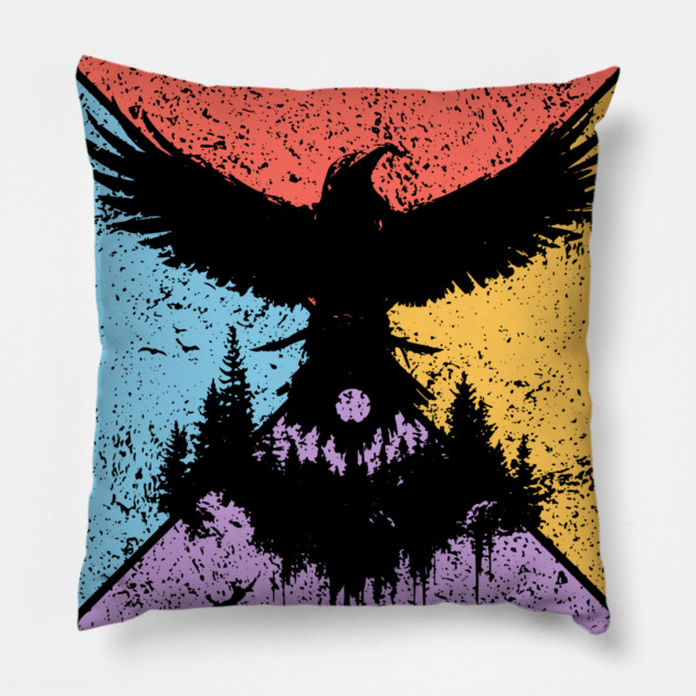Raven Tribal Pop Art – Mystical Gothic Bird Design Pillow by TuncGK