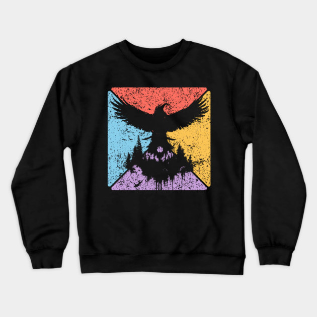 Raven Tribal Pop Art – Mystical Gothic Bird Design Crewneck Sweatshirt by TuncGK