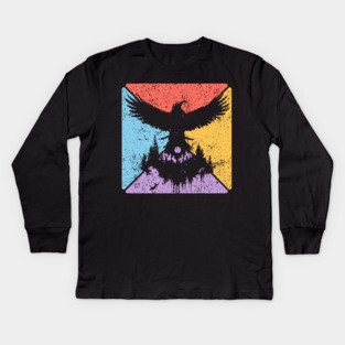 Raven Tribal Pop Art – Mystical Gothic Bird Design Kids Long Sleeve T-Shirt