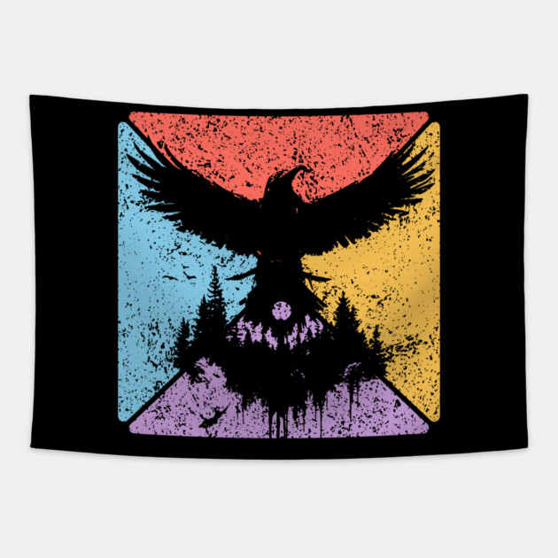 Raven Tribal Pop Art – Mystical Gothic Bird Design Tapestry by TuncGK