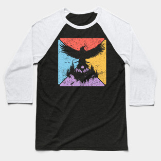 Raven Tribal Pop Art – Mystical Gothic Bird Design Baseball T-Shirt