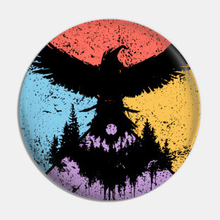 Raven Tribal Pop Art – Mystical Gothic Bird Design Pin