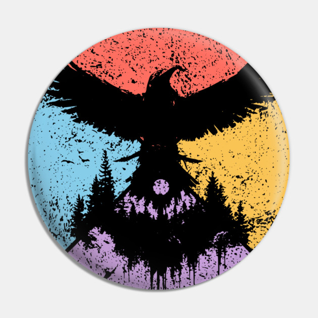 Raven Tribal Pop Art – Mystical Gothic Bird Design Pin by TuncGK