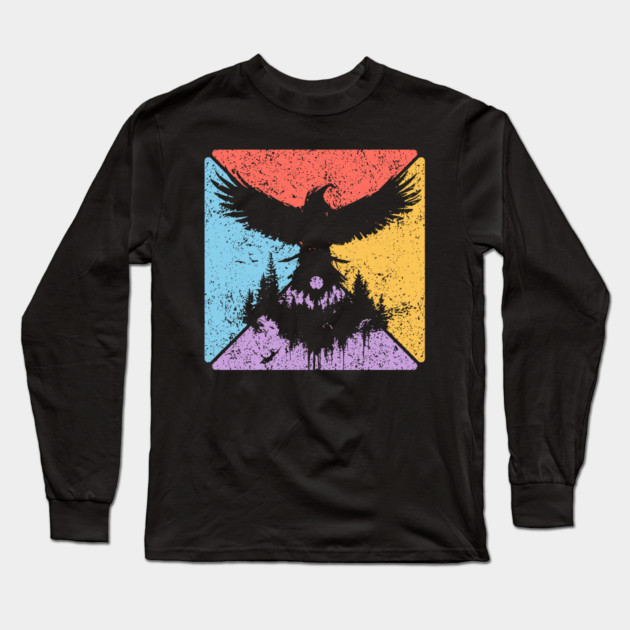 Raven Tribal Pop Art – Mystical Gothic Bird Design Long Sleeve T-Shirt by TuncGK