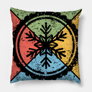 Snowflake Tribal Pop Art – Distressed Winter Aesthetic Pillow
