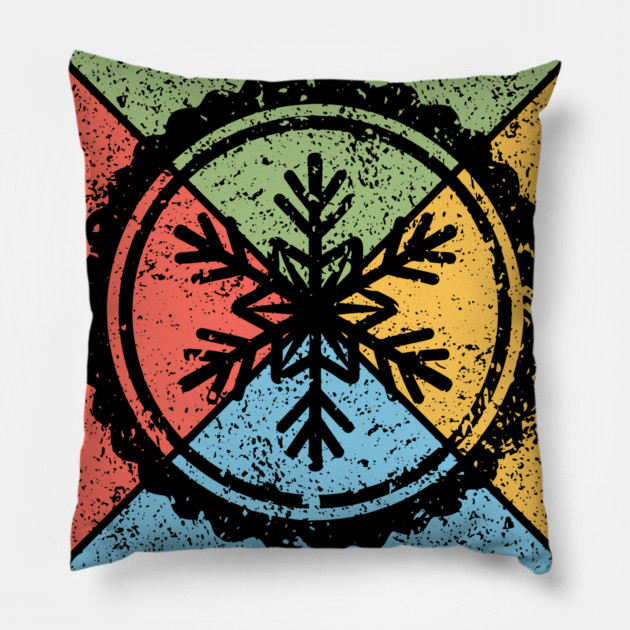 Snowflake Tribal Pop Art – Distressed Winter Aesthetic Pillow by TuncGK