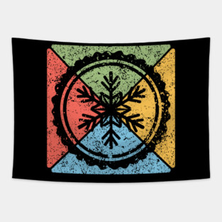 Snowflake Tribal Pop Art – Distressed Winter Aesthetic Tapestry