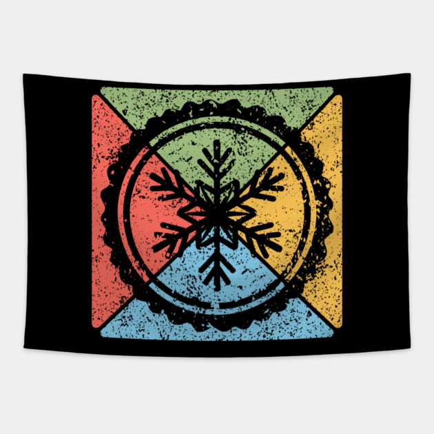 Snowflake Tribal Pop Art – Distressed Winter Aesthetic Tapestry by TuncGK