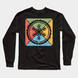 Snowflake Tribal Pop Art – Distressed Winter Aesthetic Long Sleeve T-Shirt