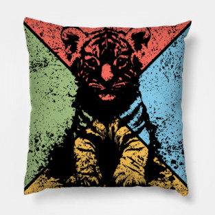 Tiger Cub Retro Pop Art – Wild and Free Animal Aesthetic Pillow