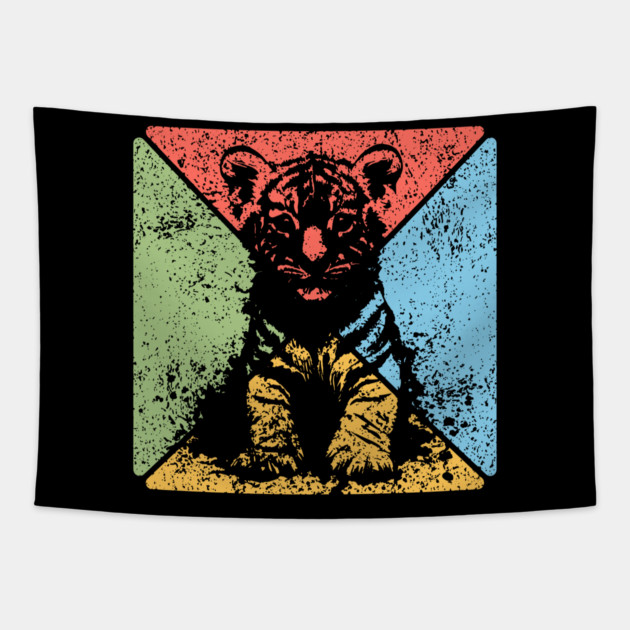 Tiger Cub Retro Pop Art – Wild and Free Animal Aesthetic Tapestry by TuncGK