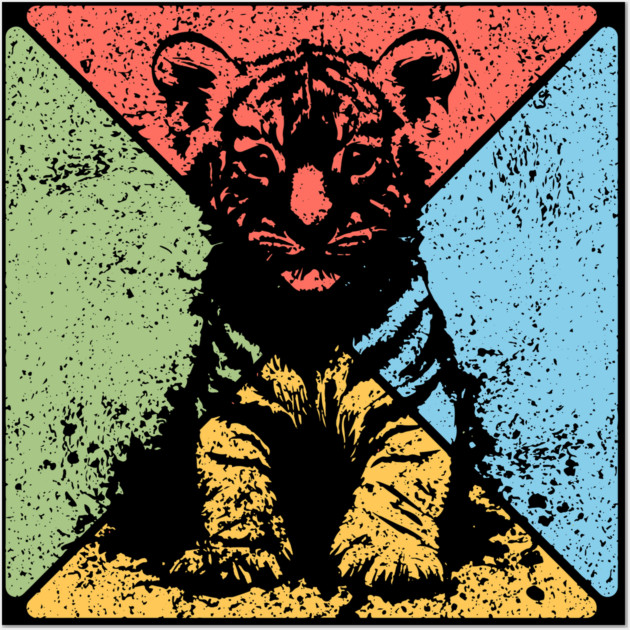 Tiger Cub Retro Pop Art – Wild and Free Animal Aesthetic Wall Art by TuncGK