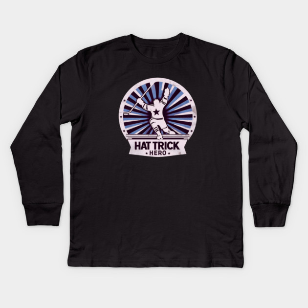 Hat Trick Hero – Vintage Hockey Design Kids Long Sleeve T-Shirt by Ben's Store 1