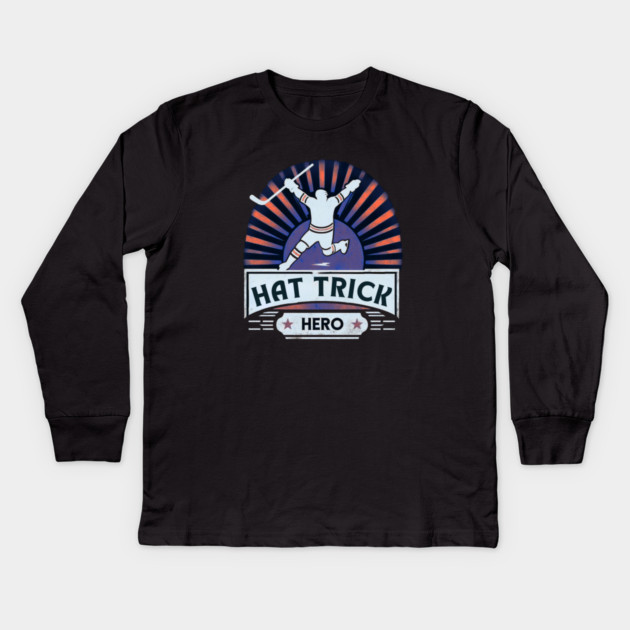Hat Trick Hero – Vintage Hockey Design Kids Long Sleeve T-Shirt by Ben's Store 1