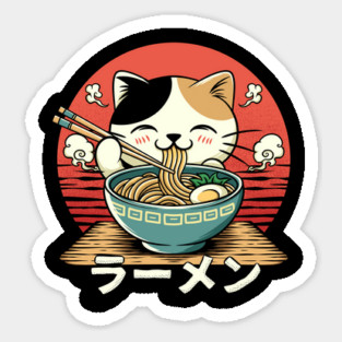 Neko Eating Ramen Sticker