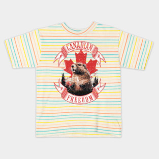 Canadian Freedom Beaver & Maple Leaf Retro Vintage Canada Pride Kids T-Shirt