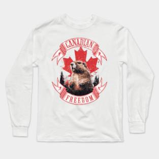 Canadian Freedom Beaver & Maple Leaf Retro Vintage Canada Pride Long Sleeve T-Shirt