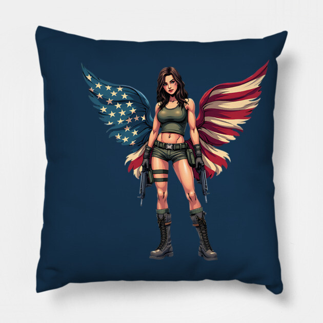 American Flag Angel Pillow by animegirlnft