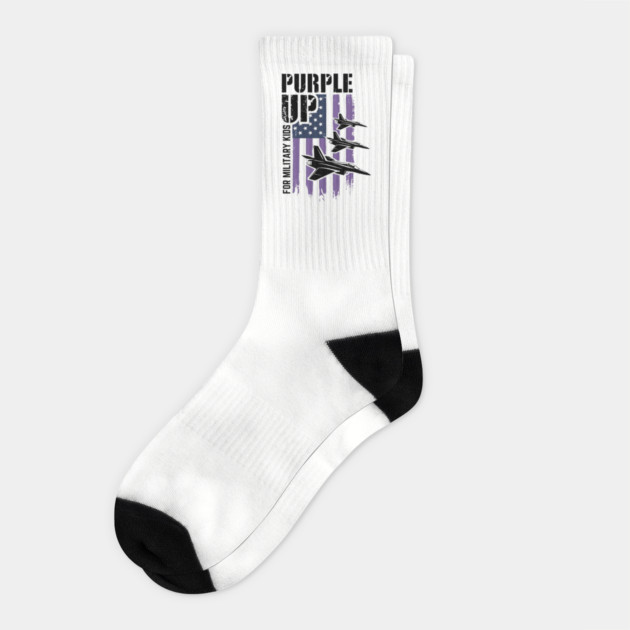Purple Up For Military Kids Usa Flag Socks by Creatifly Graphic Tees