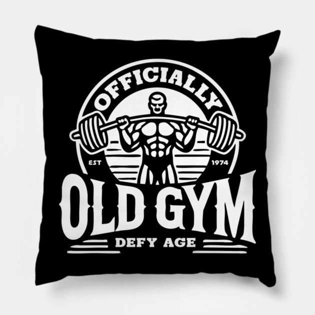 Officially Old Gym T-Shirt (white logo) Pillow by Officially Old Gym
