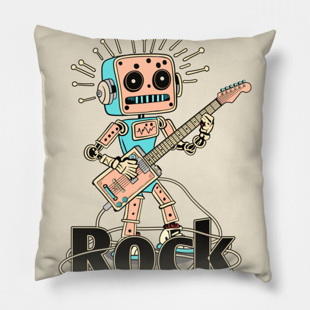 Metal Pulse. Robot Guitarist (Color) Pillow by filiposwear