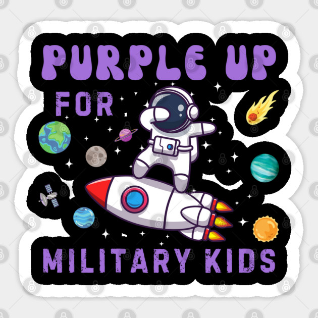 Purple Up For Military Kids Astronaut Sticker by Creatifly Graphic Tees