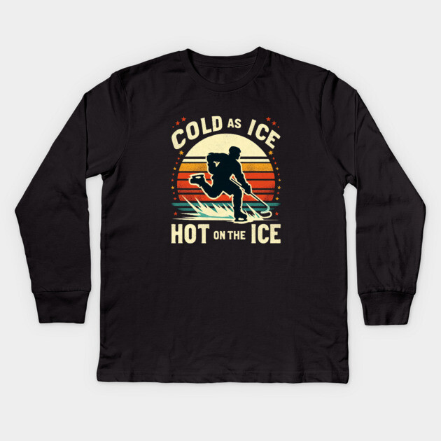 Cold as Ice, Hot on the Ice – Retro Hockey Player Design Kids Long Sleeve T-Shirt by Ben's Store 1