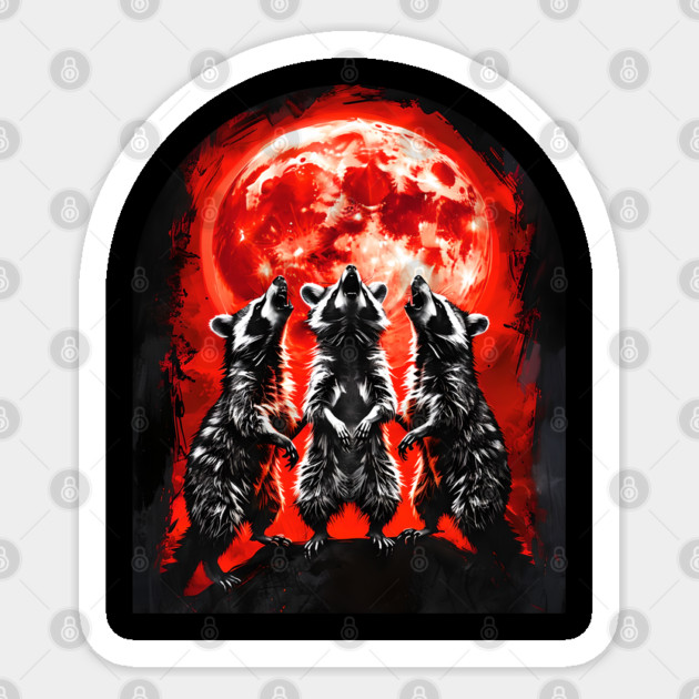 Three Raccoons Howling At The Blood Red Full Moon Sticker by Luxinda