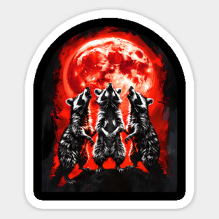 Three Raccoons Howling At The Blood Red Full Moon Magnet