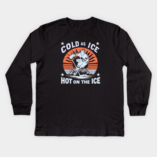 Cold as Ice, Hot on the Ice – Retro Hockey Player Design Kids Long Sleeve T-Shirt by Ben's Store 1