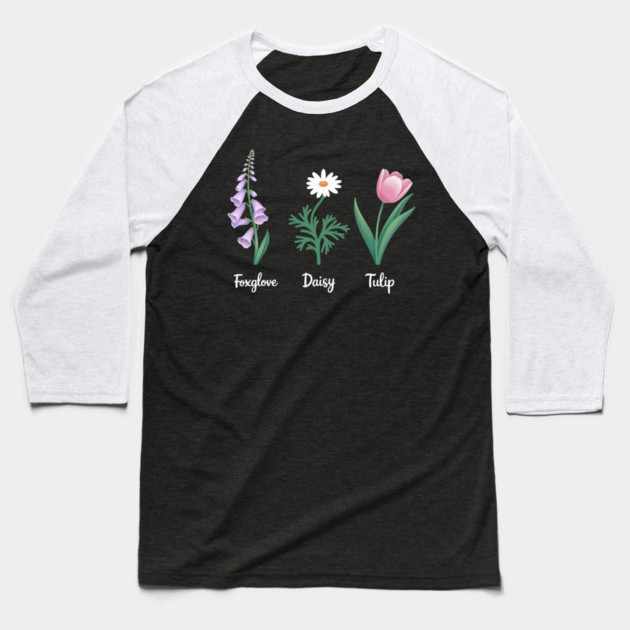 Subtle Floral Anti-Trump – Foxglove Daisy Tulip Political Statement Baseball T-Shirt by ArtistTee ⭐⭐⭐⭐⭐