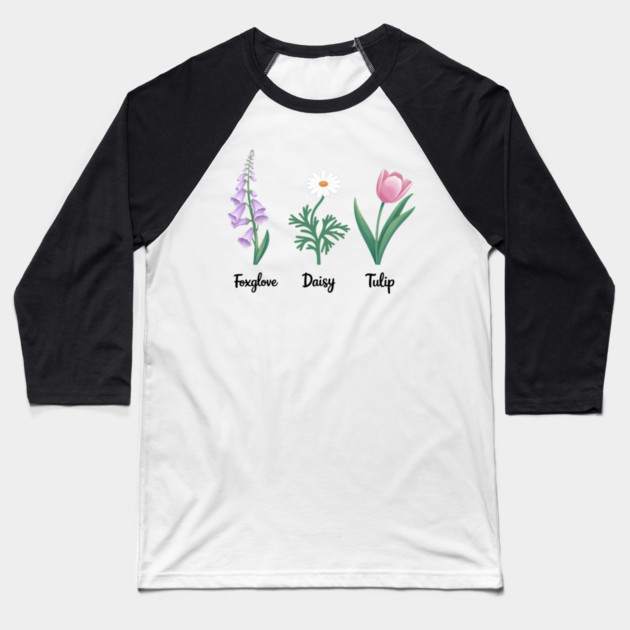 Subtle-Floral-Anti-Trump–Foxglov-Daisy-Tulip Baseball T-Shirt by ArtistTee ⭐⭐⭐⭐⭐
