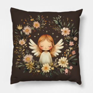 Ethereal Angel Art – Whimsical Boho Guardian Angel Illustration Pillow