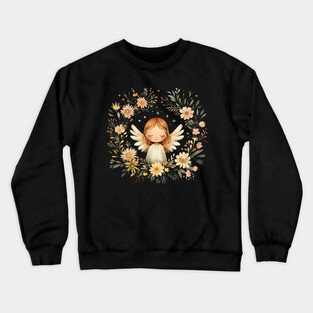 Ethereal Angel Art – Whimsical Boho Guardian Angel Illustration Crewneck Sweatshirt