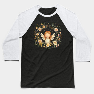 Ethereal Angel Art – Whimsical Boho Guardian Angel Illustration Baseball T-Shirt