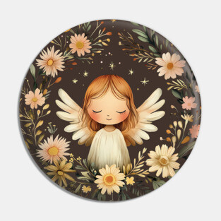 Ethereal Angel Art – Whimsical Boho Guardian Angel Illustration Pin